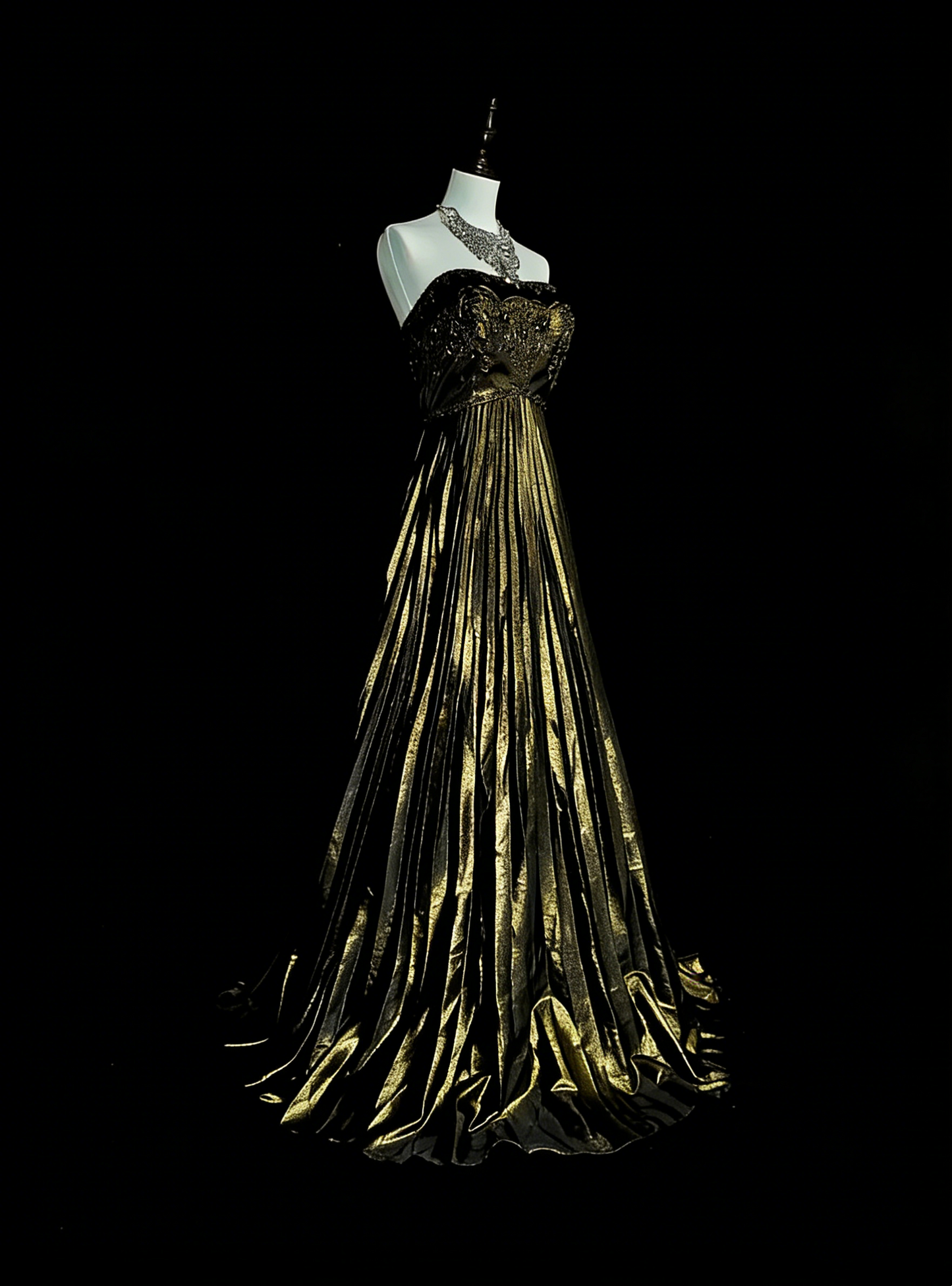Vintage A Line Strapless Gold Black With Beaded Long Summer Prom Dresses Senior High Schools Formal Party Dress N1424