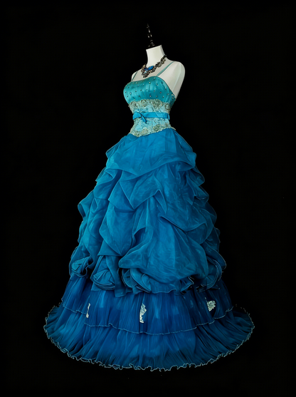 Robes de bal vintage pour le bal Bretelles spaghetti bleues avec perles Robe de soirée longue années 80 N2701