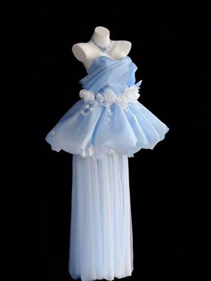 Pretty Ball Gown Off The Shoulder Blue With White Flowers Mini Short Party Homecoming Dress Senior High School Ideas Inspo Short Birthday Outfits RB7324