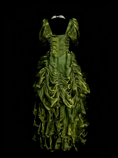 Robe de bal Rétro Vintage Années 60, Col Carré, Vert Olive, Longue Robe de Soirée N2134