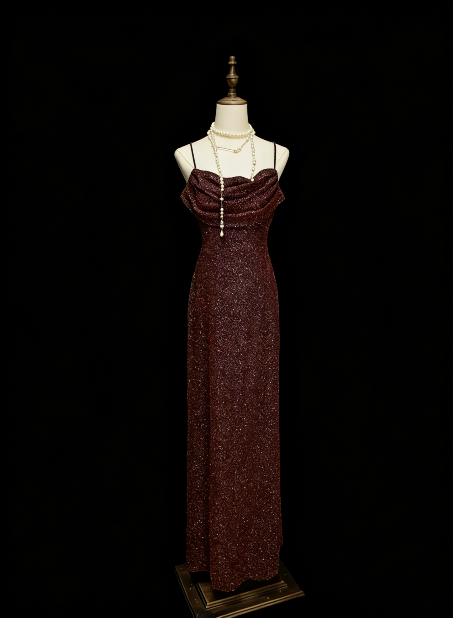 Robe de bal d'été scintillante sirène sans manches à fines bretelles marron pour femmes, filles et adolescentes N2240