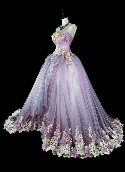 Robes de bal de promo vintage, bustier lilas avec appliqués 3D, robes de soirée longues des années 2000 N2380