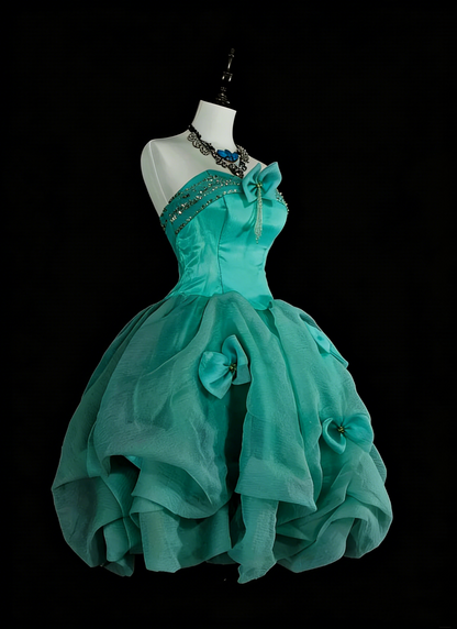 Robe de bal bustier unique en tulle vert, inspiration années 2000, robes de bal courtes, inspiration robes de soirée N1367