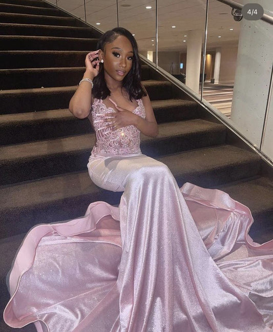 Sexy Mermaid Sweetheart Pink With Beading Lace Long Evening Dresses Night Date Prom Dress For Women AB2565