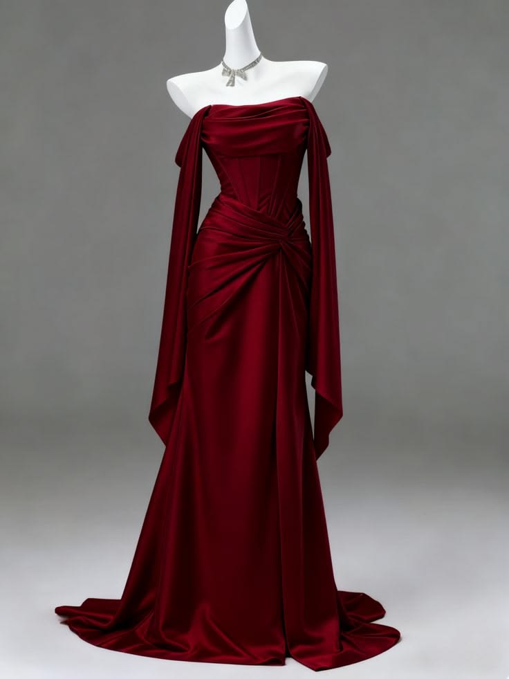Robe de bal sirène à épaules dénudées, manches longues plissées, bleu poudré, inspiration princesse, N719