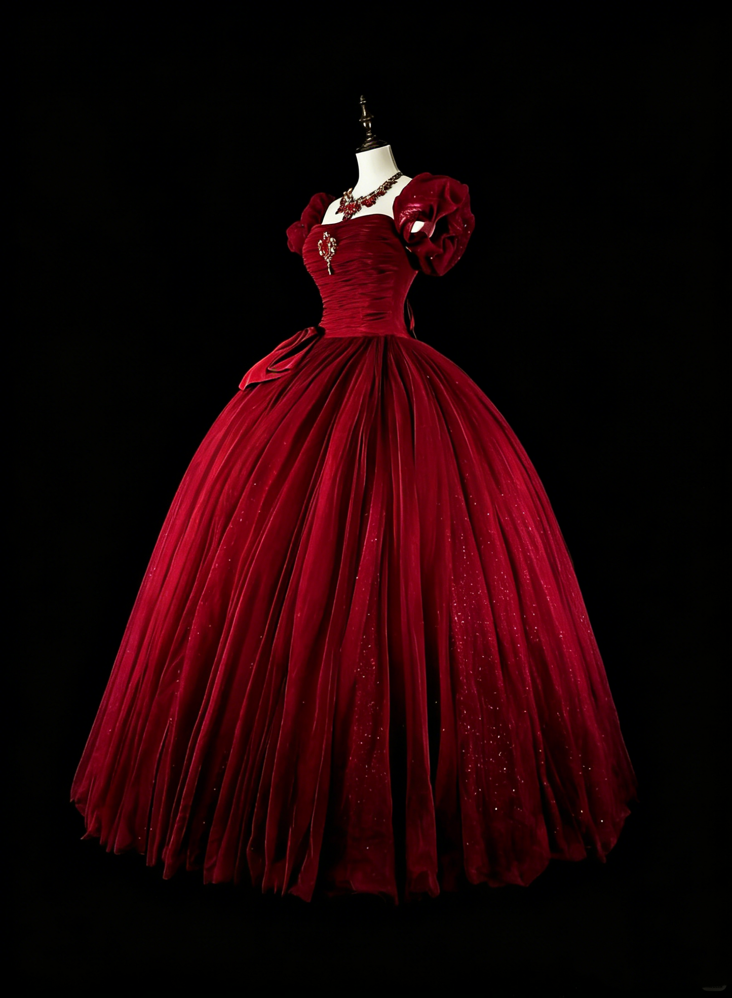 Modest Prom Dresses Ball Gown Square Neck Burgundy Tulle Long Quince Dress N3072
