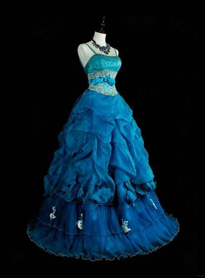 Robes de bal vintage pour le bal Bretelles spaghetti bleues avec perles Robe de soirée longue années 80 N2701
