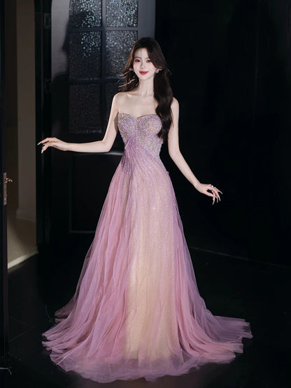 Glitzerndes, ärmelloses, lilafarbenes A-Linien-Abendkleid mit Pailletten und Herzausschnitt – Inspiration für lange Abende und Geburtstage (AB2213)