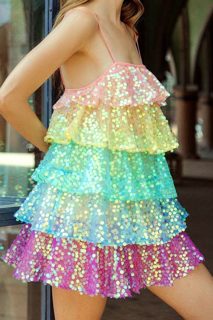Casual Women's Elegant Spaghetti Strap Multi Colors Sequin Party Dress Middle School Semi Formal Hoco Dresses RB6089