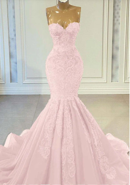 Unique Mermaid Sweetheart Pink Lace Prom Dresses Long Party Dress Birthday Outfits Prom Gown RB1310