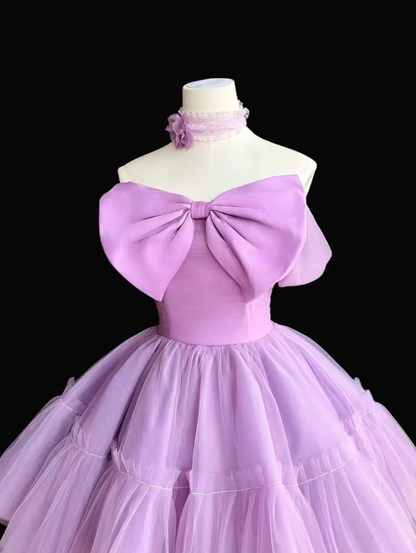 Pretty Ball Gown Off The Shoulder Lilac Tulle Short Mini Party Homecoming Dresses High School Ideas Inspo 16th Birthday Outfits RB7352