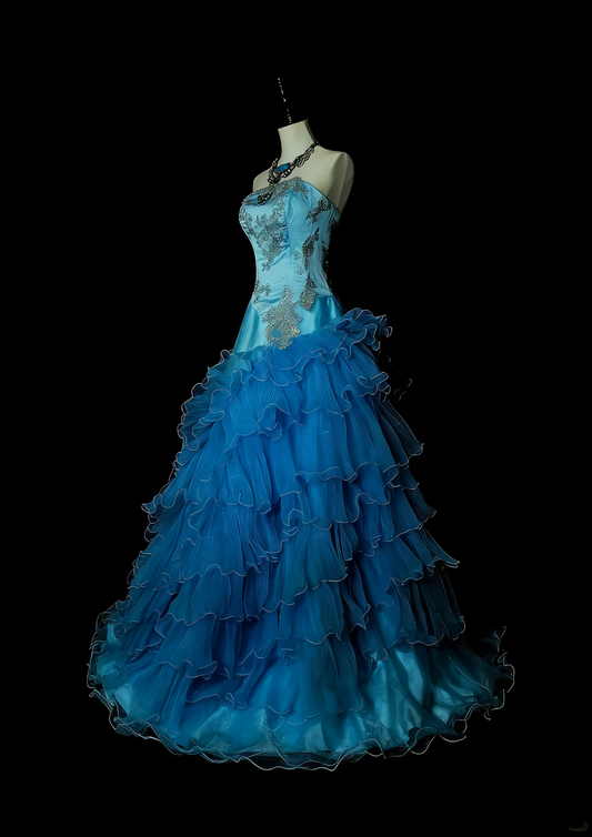 Robe de bal sirène vintage bleue sans bretelles avec perles, sans manches, années 80, longue robe de soirée formelle N1483