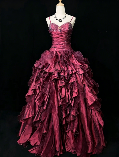 Vintage Prom Dresses Inspo Ball Gown Spaghetti Strap Purple Tulle Tiered Layers 80s With Beaded Formal Gowns N3357
