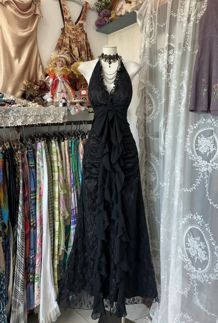 Vintage Black Elegant Vintage Prom Party Gown Evening Dress Princess Formal Dress N781