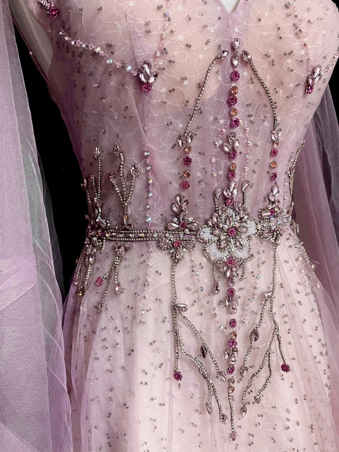 Vintage A line V Neck Pink With Long Sleeves Senior Prom dresses High School Formal Dress N1293