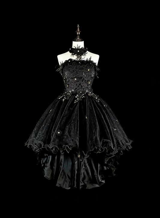 High Low Ball Gown Strapless Black Little Short Mini Party Dress Homecoming Dresses N2156