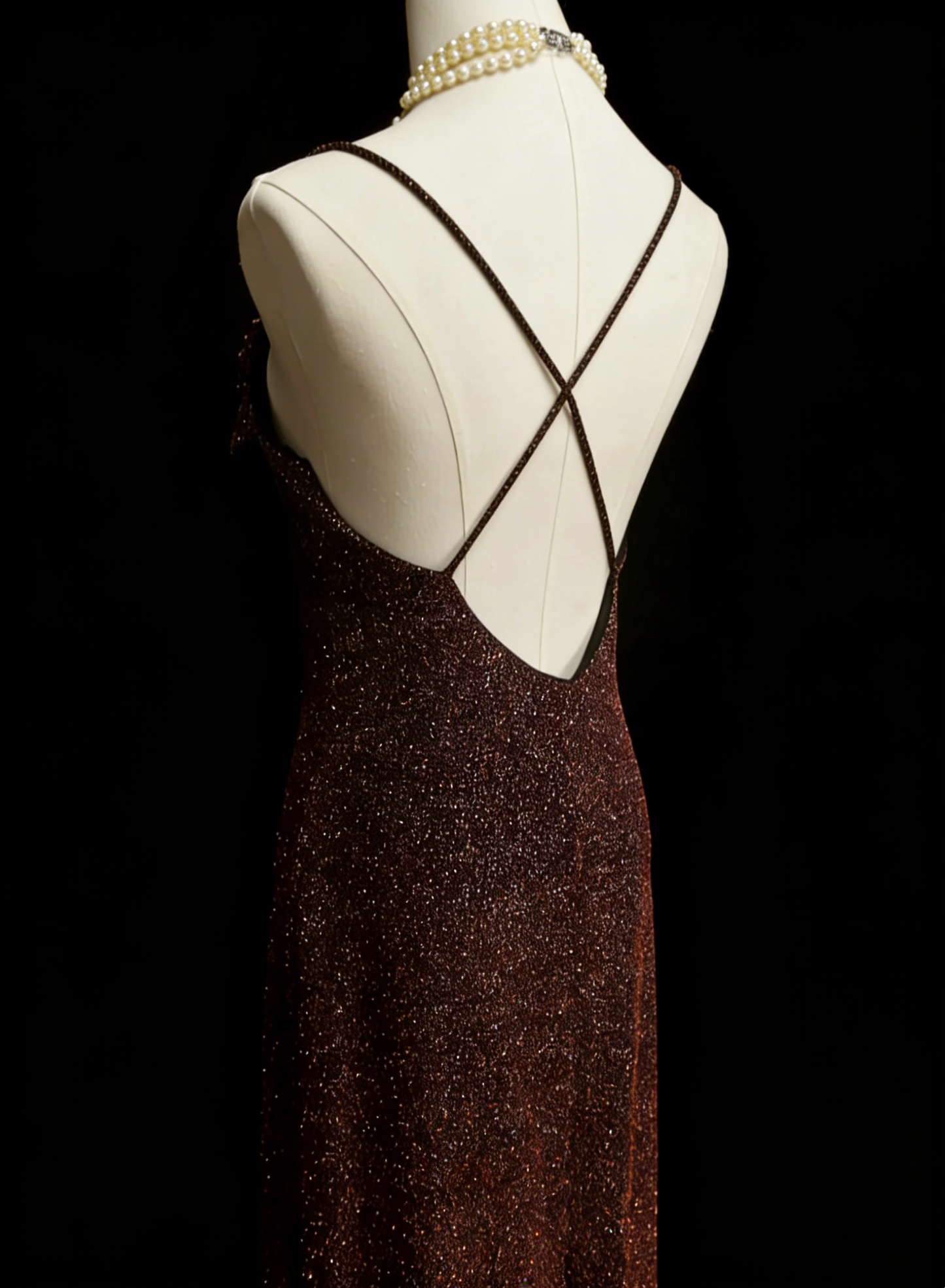 Robe de bal d'été scintillante sirène sans manches à fines bretelles marron pour femmes, filles et adolescentes N2240