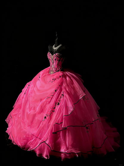 Ball Gown Sweetheart Hot Pink Sleeveless With Beadings Women's Long Quinceanera Dresses Sweet 16 Quince Dress N1185