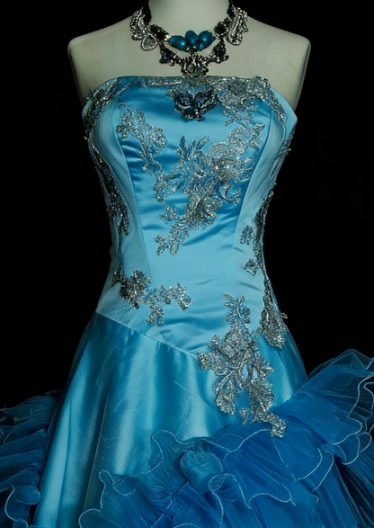 Vintage Mermaid Strapless Blue With Beads Sleeveless 80s Prom Dresses Long Formal Party Gown N1483