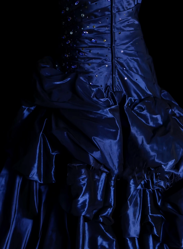 Robe de bal vintage bustier bleu marine en satin, longue, pour bal de fin d'année, tenue de soirée N035