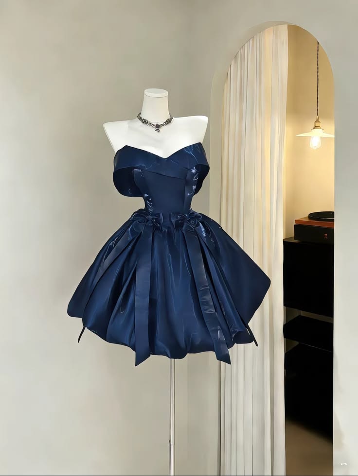 Hübsches Ballkleid schulterfrei dunkelblau kurze Mini-Heimkehrkleider Abschlusskleid N2434