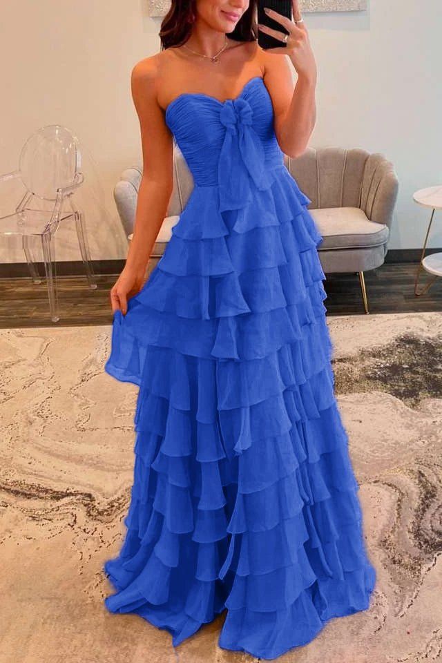 Chiffon Fuchsia Sweetheart Tiered Ruffles Prom Dress with Multi Layers A line 2026 Formal Evening Gowns AB507