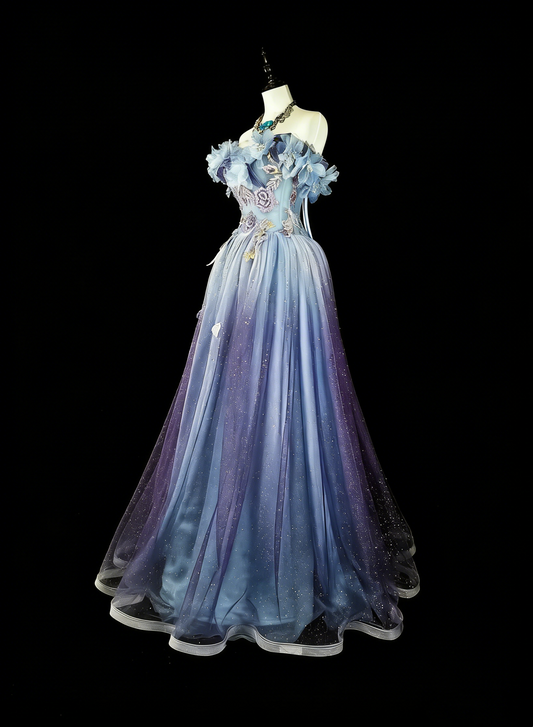 Vintage Prom Dresses A line Off The Shoulder Lilac With 3D Appliques 2000s Long Party Dress N2381