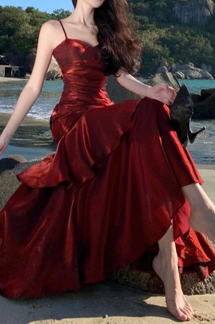 Einfaches burgunderfarbenes Meerjungfrauen-Abendkleid mit Herzausschnitt, burgunderfarbenes Partykleid AB954