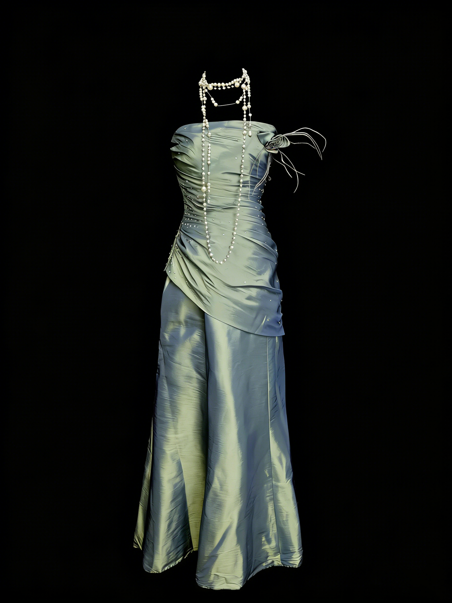 Elegantes, trägerloses Meerjungfrauen-Kleid aus grünem Satin für College, Abschlussball und andere festliche Anlässe für Teenager (N1147)