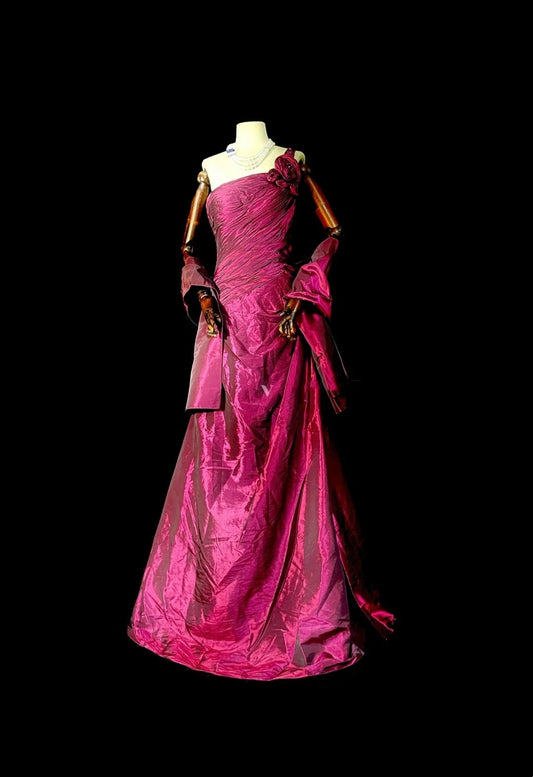 Vintage Meerjungfrauen-Kleid mit One-Shoulder-Ausschnitt, rosa, mit Cape, Abschlussballkleid, High School-Abendkleid N1294