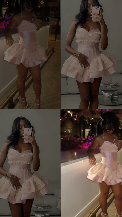 Sexy Ball Gown Sweetheart Pink Lace For Black Girls Short Night Dinner 15 Birthday Dresses Fashion Tips Cocktail Dress RB3649