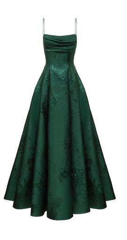 Robe de bal élégante, coupe trapèze, bretelles spaghetti, satin vert foncé, sans manches, dos nu, robe de soirée formelle AB442