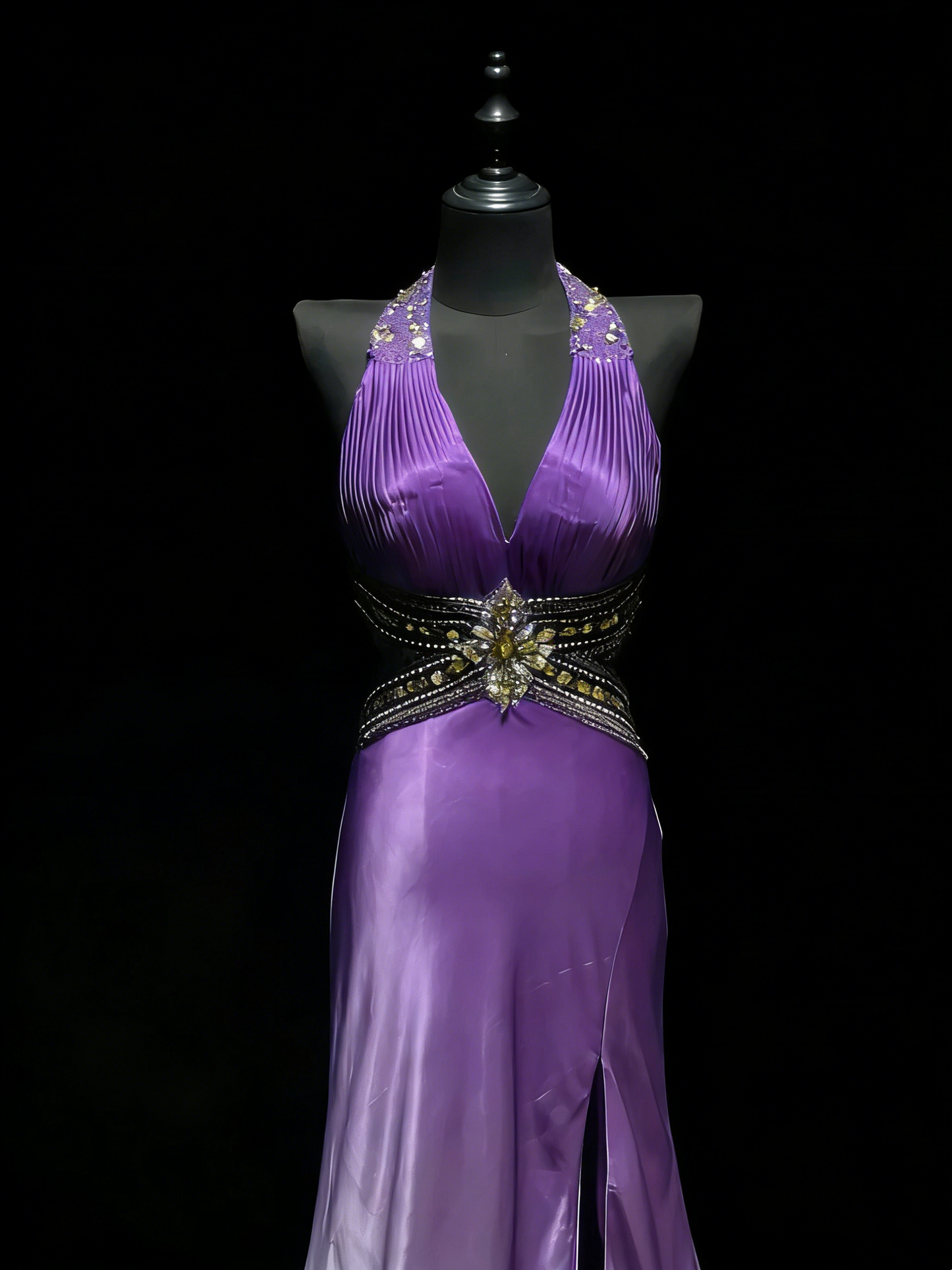 Robe de bal longue sirène à col en V, dégradé blanc raisin, fente, idéale pour les jeunes filles (N1186)