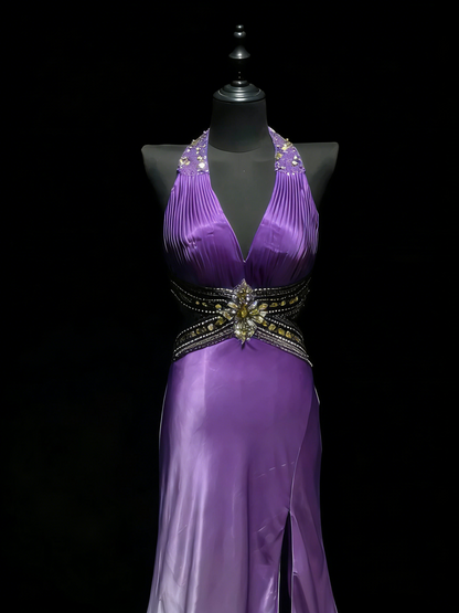 Robe de bal longue sirène à col en V, dégradé blanc raisin, fente, idéale pour les jeunes filles (N1186)