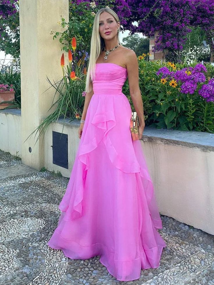 Robe de bal rose fuchsia bustier en organza, modèle AB397