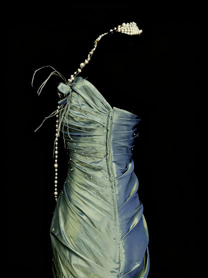 Elegantes, trägerloses Meerjungfrauen-Kleid aus grünem Satin für College, Abschlussball und andere festliche Anlässe für Teenager (N1147)