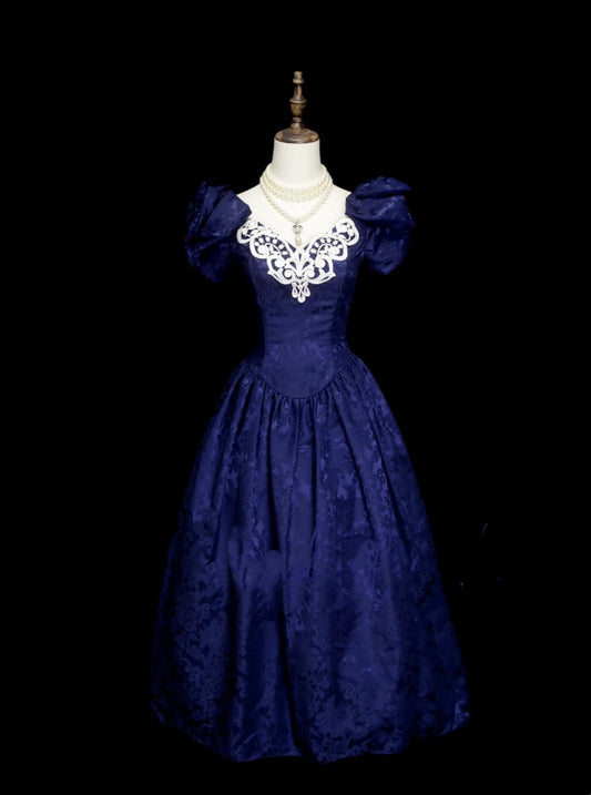 Vintage Ball Gown Royal Blue 1980s With Appliques College Formal Outfit Prom Graduation Dresses For Teens N1319