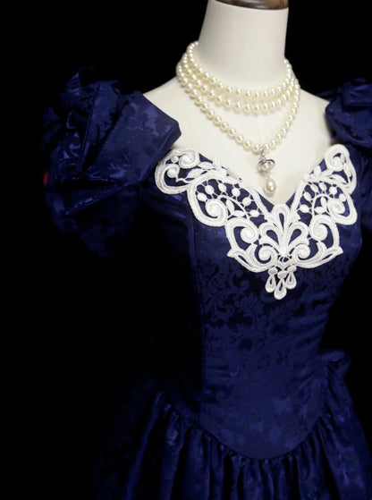 Vintage Ball Gown Royal Blue 1980s With Appliques College Formal Outfit Prom Graduation Dresses For Teens N1319
