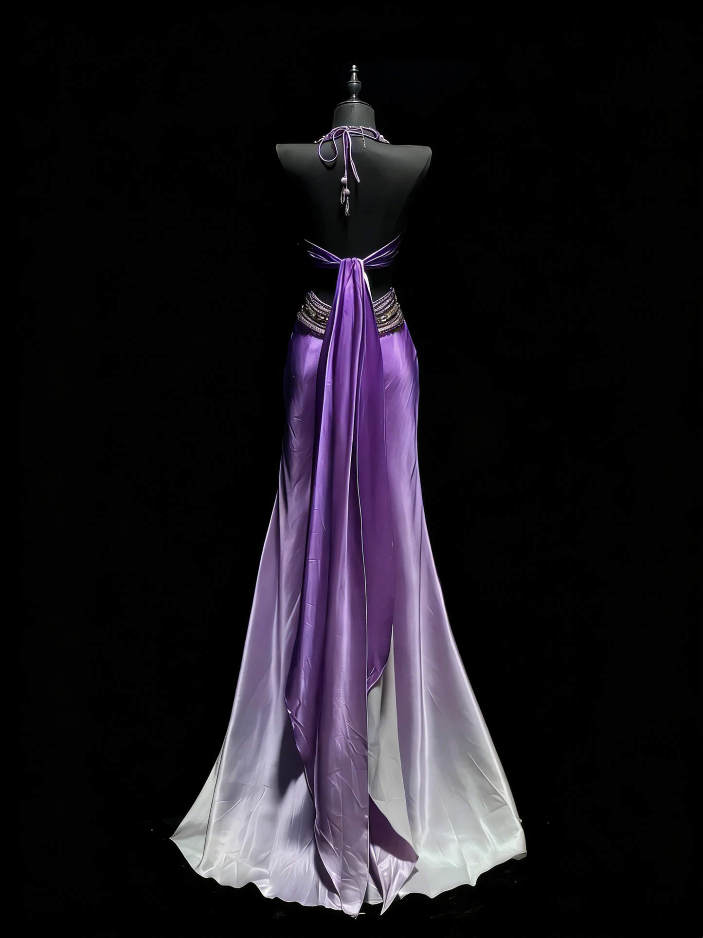 Robe de bal longue sirène à col en V, dégradé blanc raisin, fente, idéale pour les jeunes filles (N1186)