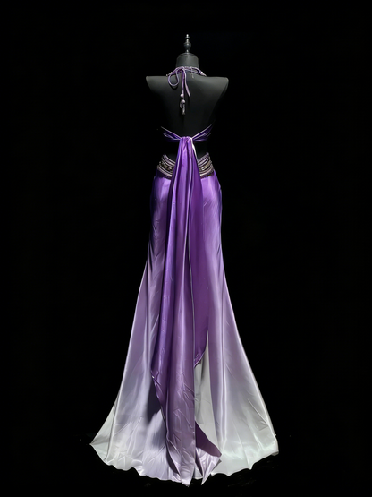 Robe de bal longue sirène à col en V, dégradé blanc raisin, fente, idéale pour les jeunes filles (N1186)