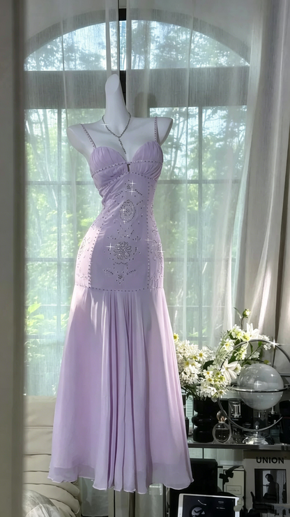 Charming Prom Dresses Mermaid Spaghetti Strap White Chiffon Floor Length Evening Outfits N3562