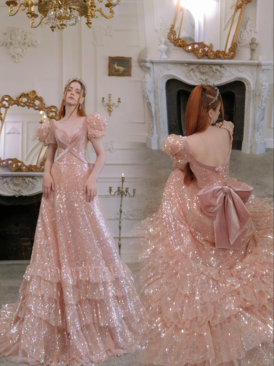 Retro-A-Linien-Abendkleid aus rosafarbenem Samt mit Pailletten – ein beeindruckendes Outfit für den 18. Geburtstag (R1870)