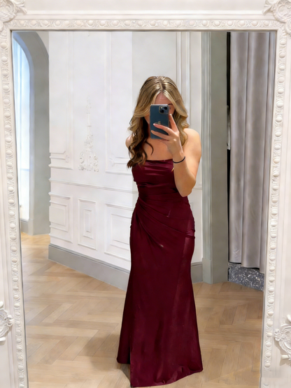 Elegantes Meerjungfrauen-Abendkleid aus dunkelgrünem Satin mit Spaghettiträgern – perfekt für Teenagerinnen und ihre Abschlussballparty (N005)