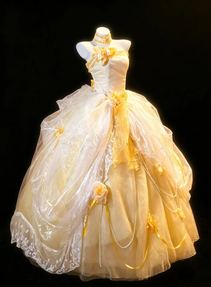 Fairy Quince Dress Ball Gown Strapless Yellow Tiered Sweet 16 Quinceanera Dresses 15 Vestidos De Fiesta N4481