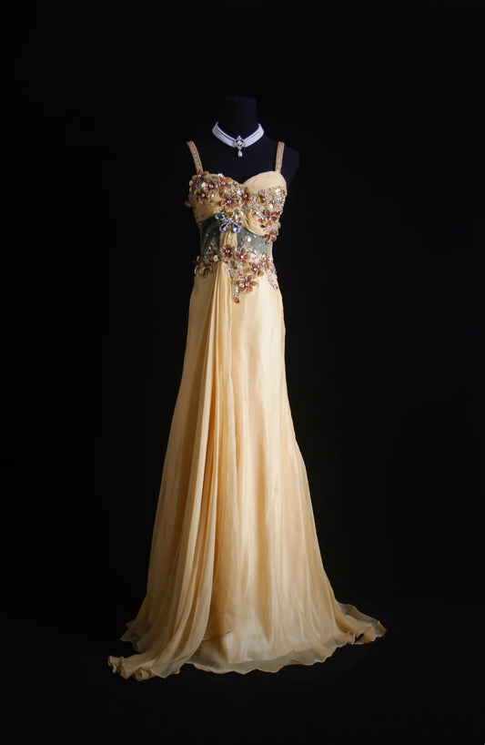 Retro A Line Spaghetti Straps Yellow Chiffon 90s Long Prom Dresses Inspo 18th Birthday Outfits Formal Dress N494