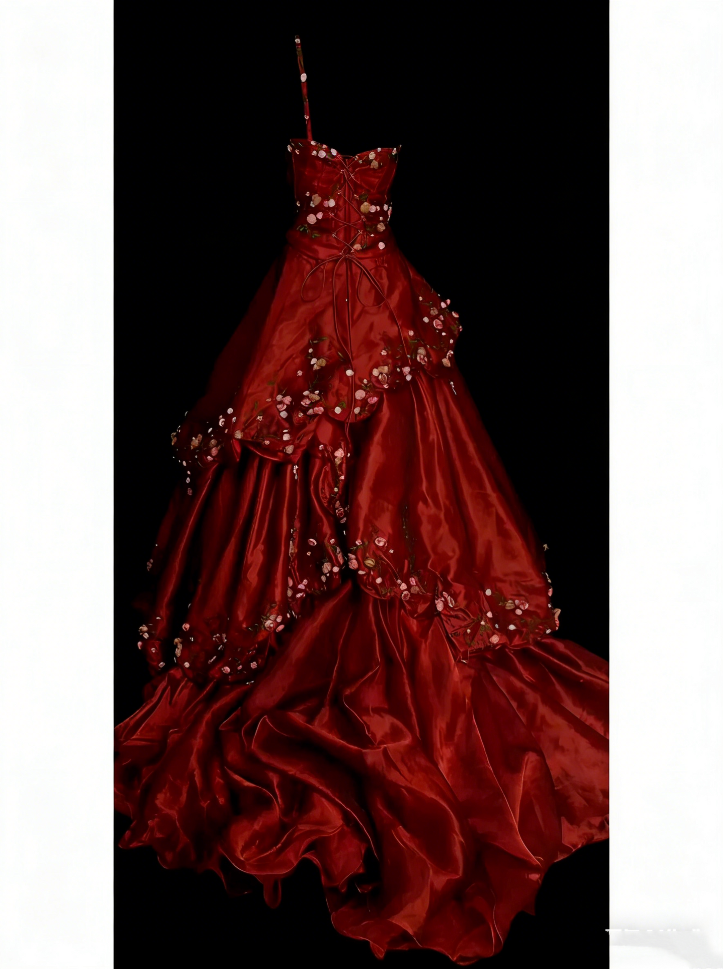 Robe de bal élégante en satin rouge foncé asymétrique avec volants à étages, robes de soirée longues, robes de bal de fin d'année N2241