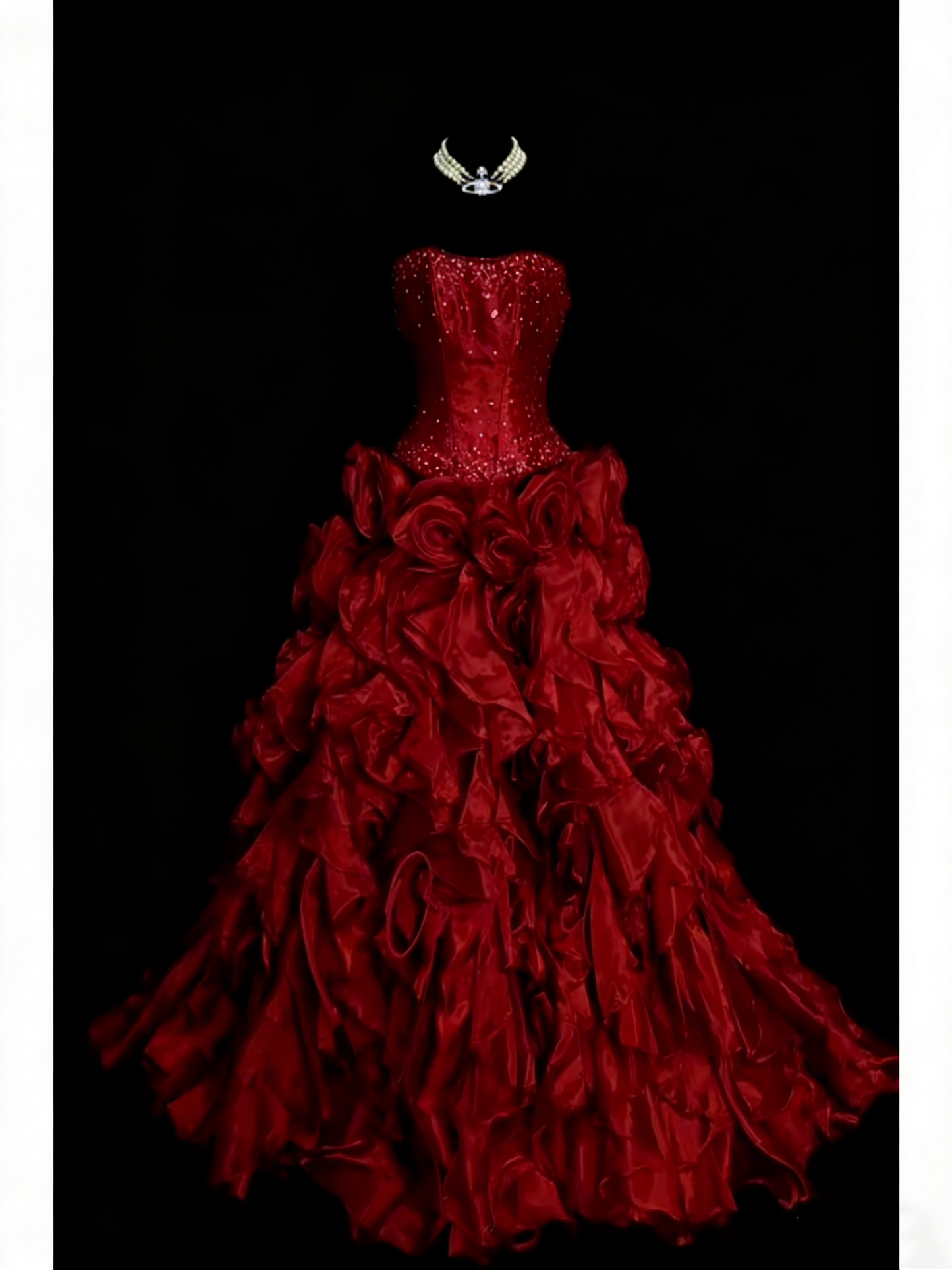 Modest Ball Gown Strapless Red Organza 80s Long Prom Dresses Inspiration Party Gowns Vintage Sweet 16 Dress N1307