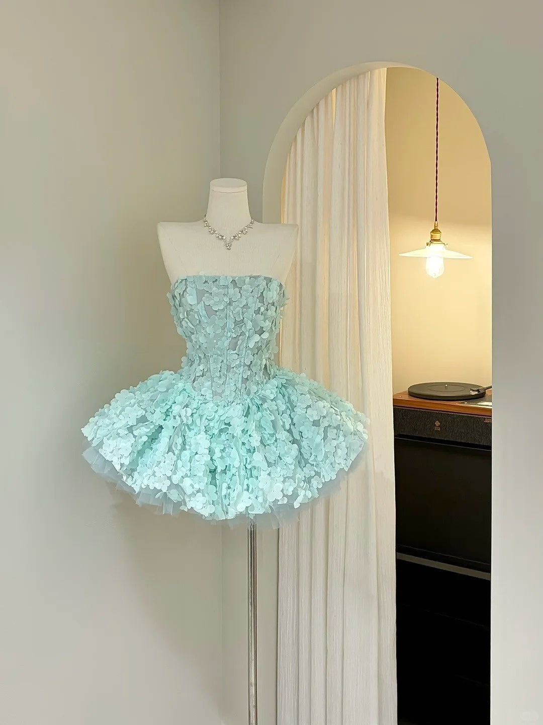 Classy Ball Gown Strapless Mint Green With 3D Flowers Night Short Graduation Dress Inspo Senior Homecoming Outfits RB4867