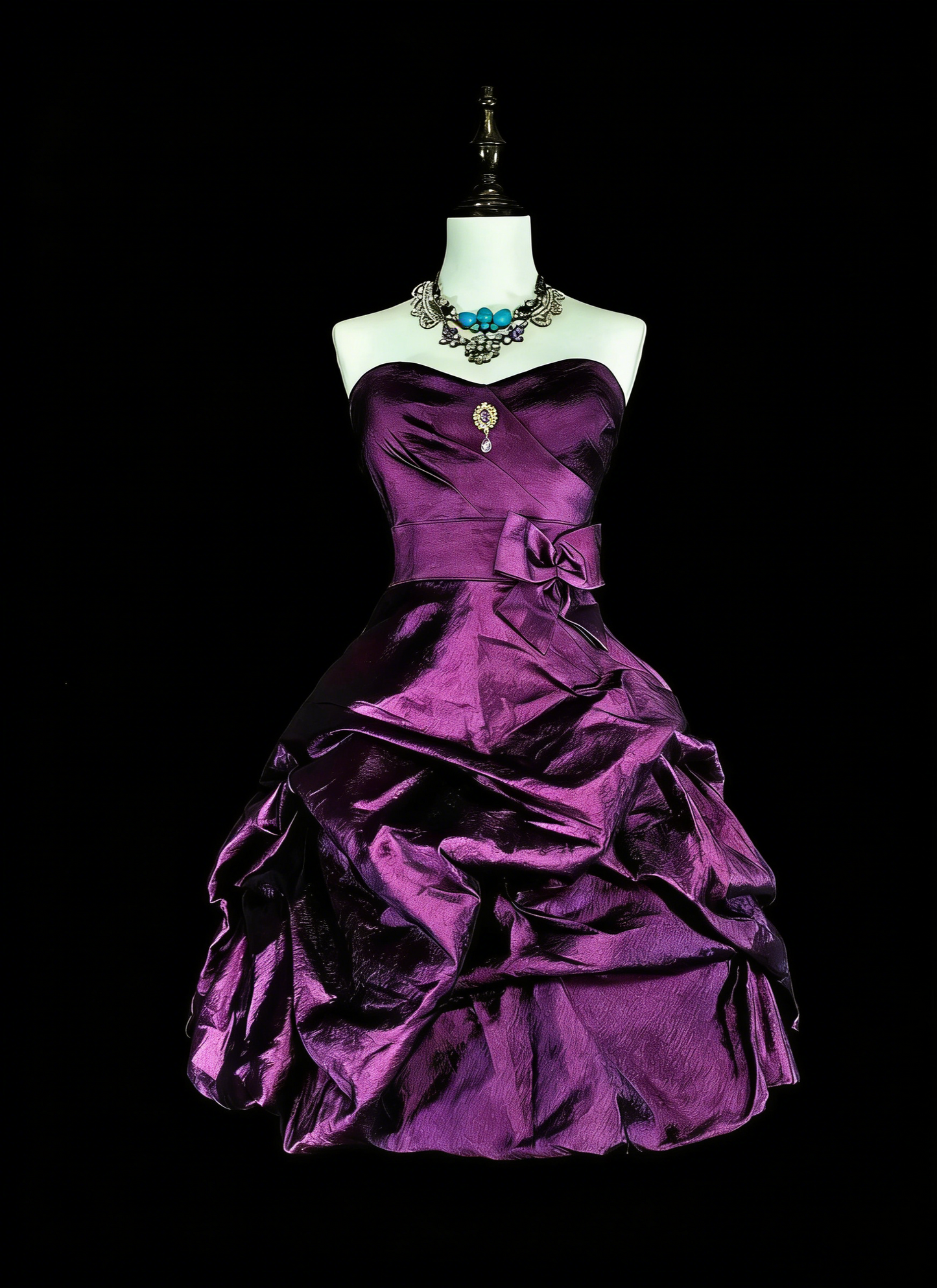 Jolie Robe de Bal Courte sans Bretelles en Satin Violet pour Bal de Promo, Robe Courte de Soirée N2713