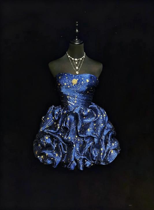 Glam Ball Gown Sweetheart Navy Blue With Gold Strars Party Dress Cocktail Gown Homecoming Dresses N3813